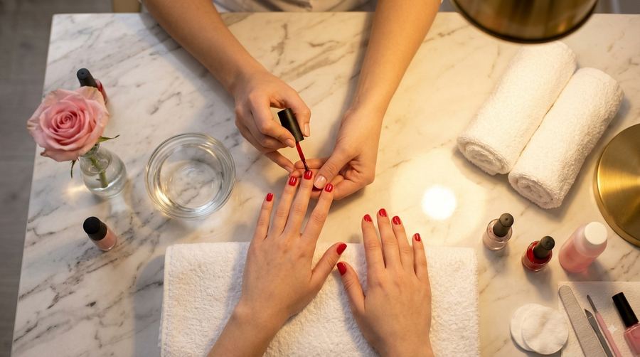 Manicure in progress